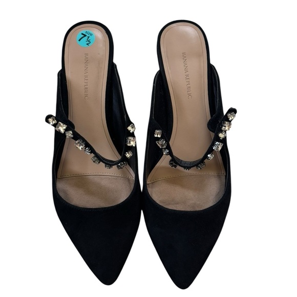 Banana Republic Embellished Strap Suede Mule pointed toe mirrored heel black 7.5 - Picture 12 of 14